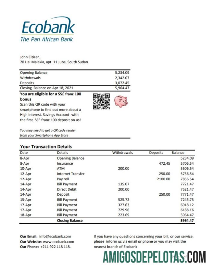 South Sudan Ecobank Excel Pdf amostra